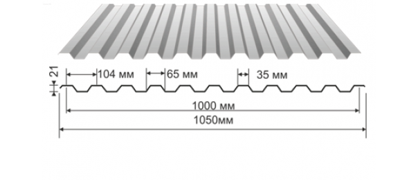 Профнастил оцинкованный С-21 1050x2000 (эконом) купить недорого в Узуново